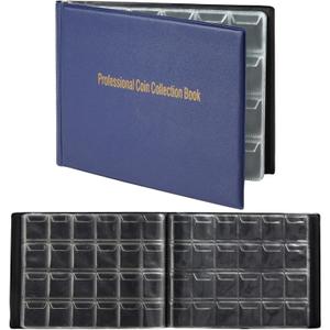 Juvale Coin Collection Book - 240-Pocket Organizer & Top-Flap Coin Album - Binder with Removable Pages for Quarter Collection - 8"x 6", Dark Blue