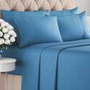 CGK Linens Queen 6 Piece Sheet Set - Cooling Sheets for Hot Sleepers - Hotel Luxury Bedding Set w/ 8-16 Inch Deep Pockets - 1 Flat & 1 Fitted & 4 Pillowcases - Soft, Comfy & Wrinkle Free - Denim Blue