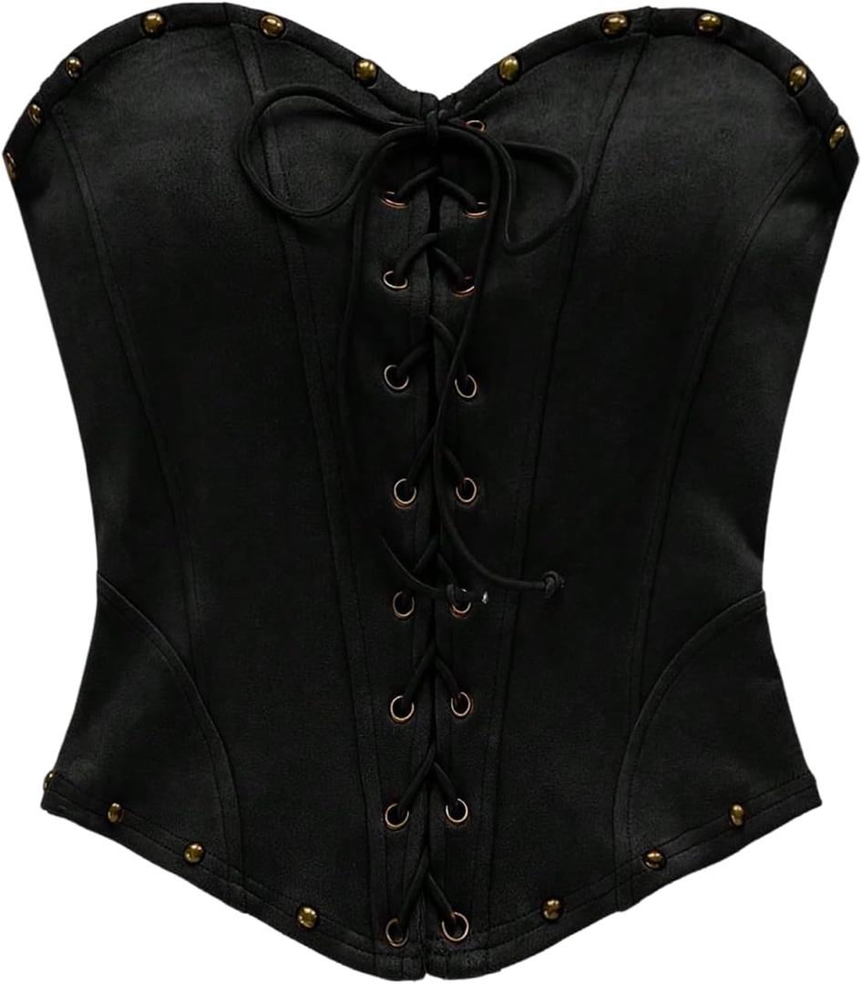 Milumia Women's Faux Suede Lace Up Tube Top Boho Strapless Sleeveless Western Crop Corset Tops, XS