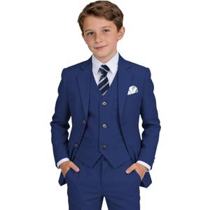 Boys' Suit Kids Formal Tuxedo Suits Set for Boys 6 Piece Dress Clothes Easter Wedding Outfit with Tie Pocket Square (12, Navy Blue)