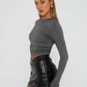 AUTOMET 3 Pack Womens Long Sleeve T Shirts Fall Fashion Basic Going Out Crop Tops Slim Fitted Winter Clothes 2025 (Gray, M)