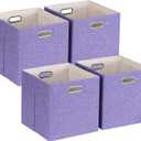 ORGMASTER Foldable Cube Storage Bin Organizing Baskets Cubby Boxes Fabric Storage Cubes Organizer Bins with Handles for Organization Shelf Closet, 13"x13"x13", Pack of 4, Purple