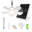 Solar Ceiling Fan Light, 20000mAh Portable Gazebo fan with 30W Solar Powered Fan with Remote Control, Outdoor Ceiling Fan with Light for Patios, Canopy, Shed, RV, Porch and Chicken Coop