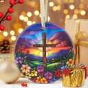 2 x Cross 3.5 Inch Ceramic Christmas Hanging Ornament - Cross Spring Flower