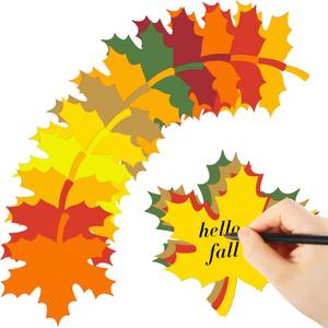 Demissle 135 Pcs Large Thanksgiving Fall Leaves Cutouts Decorations Maple Paper Leaf Cutouts 4'' for Bulletin Board with Glue Points Autumn Assorted Artificial Fall Leaves for Craft (Bright Colors)