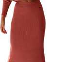 PRETTYGARDEN Women's Spring Fall 2 Piece Sweater Set Rib Knit Long Sleeve Crop Top Maxi Bodycon Skirt Casual Winter Outfits(M)