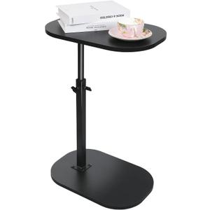 CypherX C Table, Wood Sofa Adjustable Height, C Shaped End Table for Couch, Slide Under Table, Small Side Table for Living Room, Bedroom, Bedside (Black) (Large)
