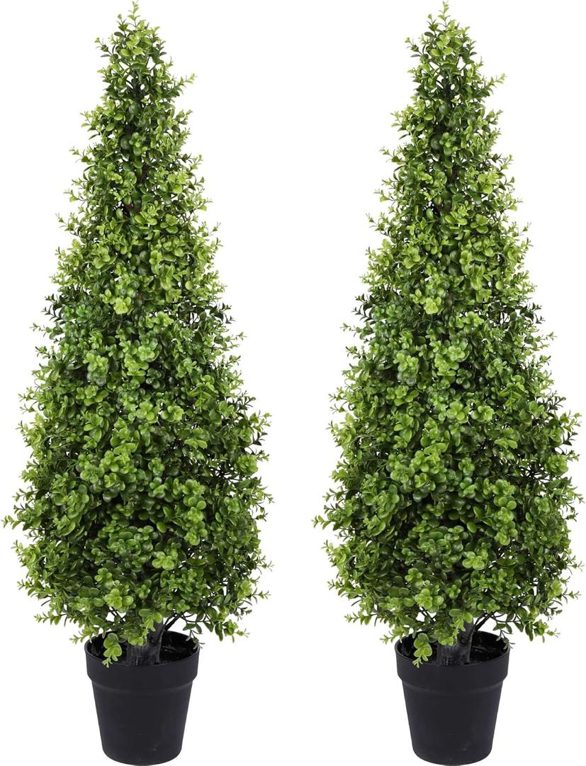 3FT Artificial Boxwood Topiary Tree Fake Topiary Potted Plants for Home Office Garden Indoor Outdoor Decoration 35INCH(2PACK)