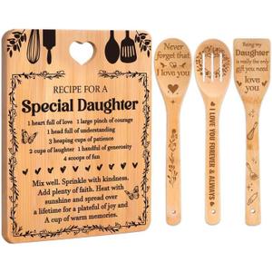 Gifts for Daughter - "Recipe for a Special Daughter" Daughter Birthday Gifts Cutting Board Set, Bamboo-Made Engraved Utensil Set Birthday Gifts for Daughter, Daughter Gifts