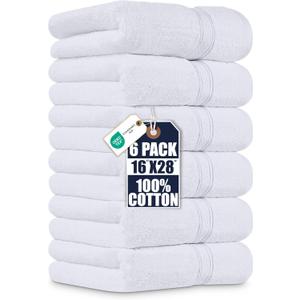 Utopia Towels 6 Pack Premium Hand Towels Set, 16 by 28 inches, 100% Ring Spun Cotton, Ultra Soft and Highly Absorbent 600GSM Towels for Bathroom, Gym, Shower, Hotel, and Spa, White