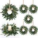 6 Pcs Artificial Spring Olive Wreaths Greenery Wreath with Olive Leaves Mini Green Kitchen Cabinet Wreaths Swag Spring Summer Wreath for Front Door Porch Wall Window Farmhouse Wedding Decoration