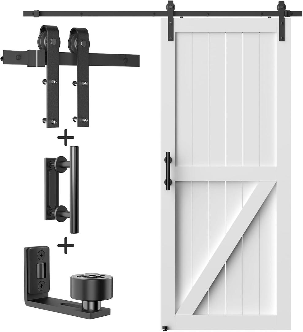 6FT Heavy Duty Sliding Barn Door Hardware Kit（1x Floor Guide, 1x Pull Handle Set &5FT Track Kit for 34"~36" Wide Single Door）, Smoothly Quietly, Easy Install (No Door)