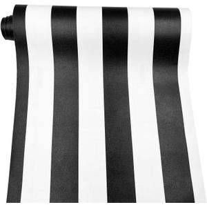 LovingWay 14.7 feet Wallpaper Roll Two-Tone Drawer Liner 17.7x177 Inch Self-Adhesive Corner Shelving Paper Multi Use Furniture PVC Protector Black White Stripes