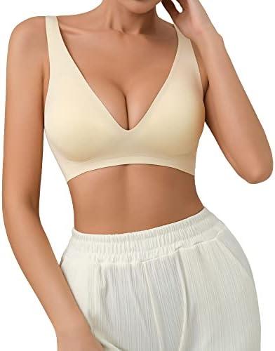 SHARICCA Pro Seamless Bra for Women Deep V Neck Wirefree Bra Adjustable Strap Comfort Sleep Bra Removable Padded Bralette Large SHARICCA Pro Seamless Bra for Women Deep V Neck Wirefree Bra Adjustable Strap Comfort Sleep Bra Removable Padded Bralette Large