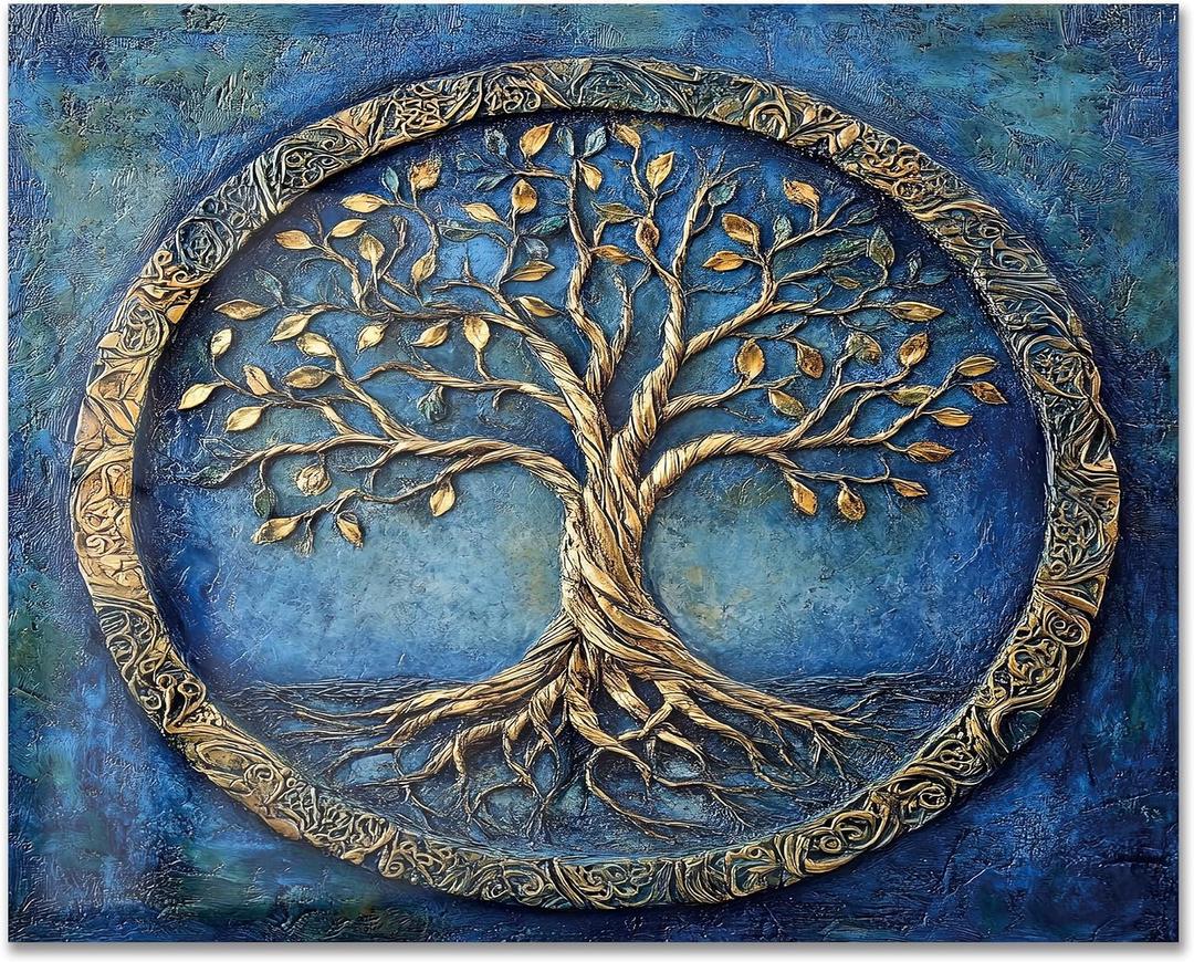Tree of Life blue patterns.Tempered Glass Backsplash for Kitchen30"x24" | Frameless, Stove Backsplash Protector for Wall,Easy to Clean, Home Decor