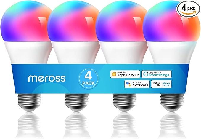 Meross Smart RGBWW WiFi LED Bulbs, Apple HomeKit Compatible, 60W Equivalent, 900 Lumens,4 Pack