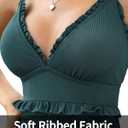 Charmo Frill Trim Ribbed One Piece Swimsuit Women Ruffled Ruched Tummy Control Bathing Suit (XL)