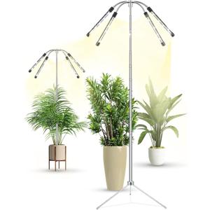 Grow Lights for Indoor Plants Full Spectrum,15-62 Inches Height Adjustable Dsektop and Standing Plant Growing Lamps with Detachable Tripod Stand, Auto On/Off Timer (Full Spectrum, Four Heads)