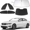 6PCS Windshield Sun Shade Custom Fit for 2019-2024 2025 BMW 3 Series Accessories Foldable Sunshade Side Rear Window Shade Cover Full Set Privacy Protection Keeps Car Cool