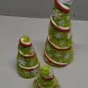 JOICEE 3 Pcs Christmas Cone Trees, Green Artificial Plush Fur Surface Christmas Tree Decorations Fuzzy Trees with Snowflakes Santa Hat for Xmas Table Mantel Entryway Centerpieces Home Room Decor