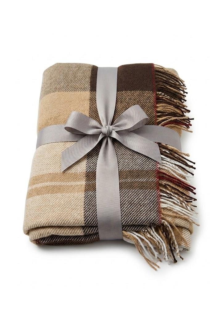 Throw Blanket Cozy Soft Tartan Checked Fringe Earth-Tone Blanket 50x60 Inches, for Couch, Sofa and Bed, Warm Lightweight Coffee Brown Travel Fringe Throw