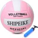 ABAJI Volleyball Official Ball Thicker PU Waterproof Anti-Explosion 15+ Years Kids Girls Boys Indoor Training Game Outdoor Sand Beach Pool Play Pump Needle (Pink), 9.8 oz