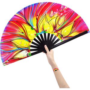 Rave Fans Large Folding Hand Fan Popping Fan for Line Dancing, Big Clacking Clap Fans Foldable for Dance,Music Festival, Party (Fire Phoenix)