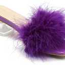 Women's Square Toe Heeled Sandals Low Block Chunky Heels Clear Mules Fluffy Feather Slip on Wedding Bridal Party Dress Shoes (Purple) 41