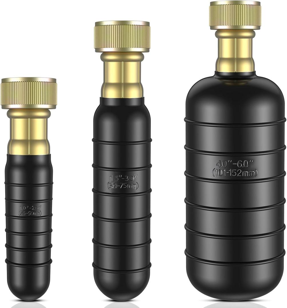 3 x 3-Pack Drain Bladder Kit, Water-Powered Rubber Drain Cleaning Bladder, Fits 1 to 6 Inch Pipes, Ideal for Clearing Bathroom Sinks, Showers, Swimming Pool Drains, Kitchen Sinks and Main Drains Clogs