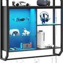 Bestier LED Gaming Floating Shelves, 34" Wall Mounted Shelf Pipe Shelves Hanging Display Rack Bookshelf with 6 S-Hook, Gaming Room Decor Wine Coffee Bar, Black Carbon Fiber