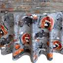 Newbridge 70 Inch Round Haunted Halloween Rustic Ghost Farm Vinyl Tablecloth with Flannel Backing, Haunted Barn and Pumpkin Truck Halloween Design, Easy Care Wipe Clean Table Cover