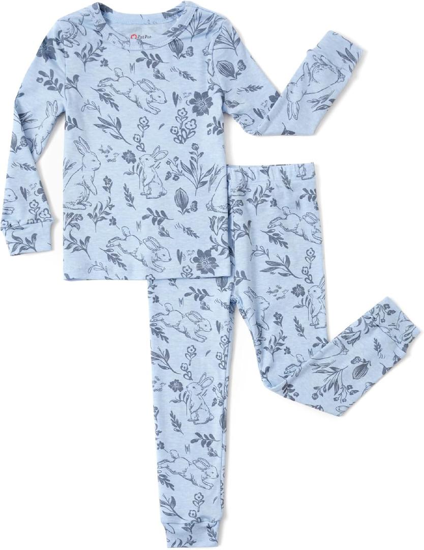 PATPAT Toddler Pajama Set with Premium Soft Wool & Tencel Blend, Snug Fit Pjs Temp-Balancing Sleeper for Kids Baby Boy Girl (9-12 Months, Bunny Bluebell)