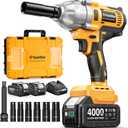 Cordless Impact Wrench 1/ 2 Inch, 1200N·m(886ft・lbs) Brushless High Torque Impact Gun, 21V Electric Impact Driver, 2x4.0Ah Batteries, Charger & 6 Sockets, Variable Speeds for Car/ Truck RV/ Mower