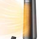 PELONIS PTH15A4BGB Ceramic Tower 1500W Indoor Space Heater with Oscillation, Remote Control, Programmable Thermostat & 8H Timer, ECO Mode, Tip-Over Switch & Overheating Protection, Gray (Grey)