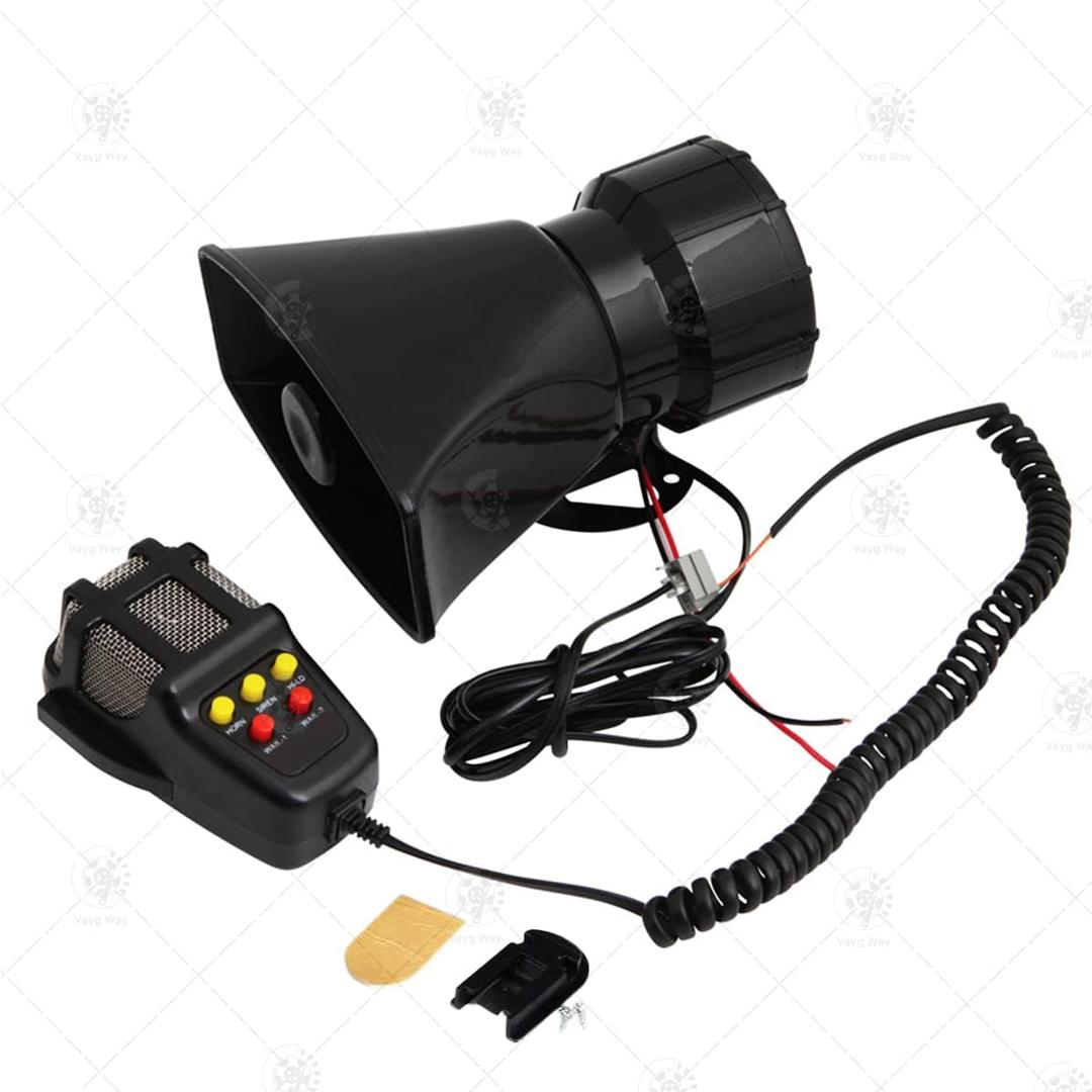 5 Tone Sound Car Siren Vehicle Horn with Mic PA Speaker System Emergency Sound Amplifier By VaygWay - Premium Quality 60W Electric Ambulance/Horn Hooter