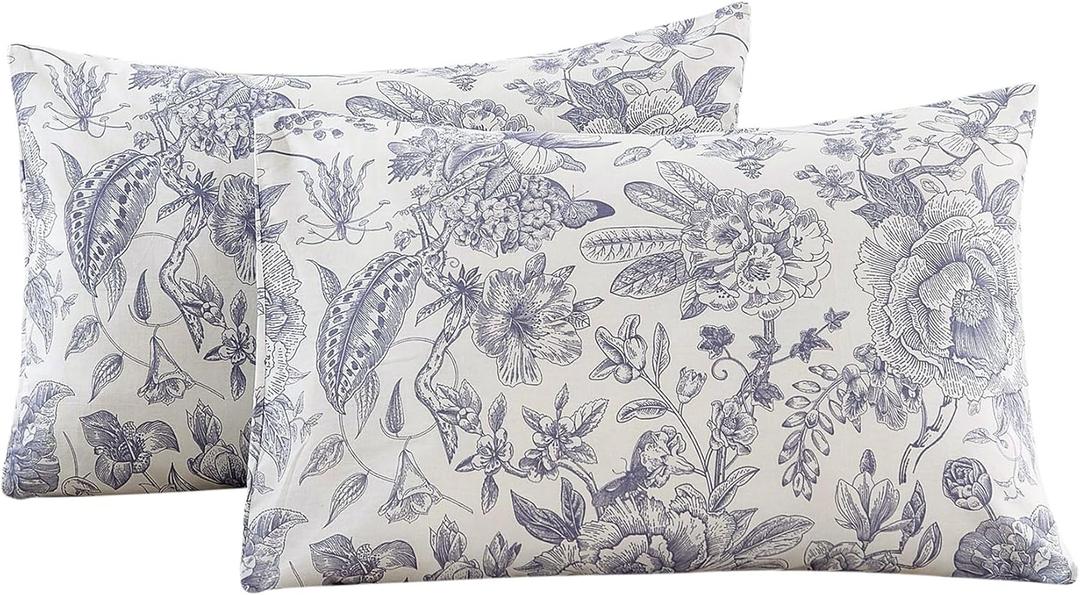 ECOCOTT 2 Pack Pillowcase Queen Size with Vintage Floral Pillow Cases Set, 100% Cotton Queen Pillow Covers Envelope Closure (Queen, 20"x30")