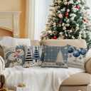 BEWQ Blue Chritstmas Pillow Covers 18X18 inch Set of 4, Chritstmas Tree Snowman Outdoor Throw Pillow Cases Decorative Cushion Covers for Home Couch Sofa Car Winter Decor