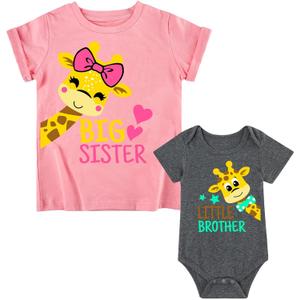 Funnycokid Big Sister Little Brother Matching Outfits Toddler Girl Shirt Newborn Boys Clothes (Kid (3T)/Baby (0-3M), Giraffe Yellow)