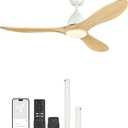 VONLUCE Ceiling Fans with Lights, 52 inch Smart Ceiling Fan with Remote/APP/Alexa Control, 3 Blades, 6 Speeds, Noiseless Reversible DC Motor, Wood Ceiling Fan for Bedroom Farmhouse, White