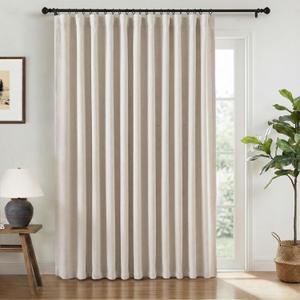 INOVADAY 100% Blackout Curtains for Bedroom, Black Out Curtains 108 Inch Long, Clip Rings Linen Blackout Drapes, Thermal Insulated Room Darkening for Living Room, 1 Panel - Beige,W102xL108