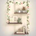 REFGY Hanging Shelves for Wall, 3 Tier Boho Hanging Plant Shelf, Floating Shelves Rope Rustic Wood Organizer Storage Hanger Rack for Aesthetic Home Bedroom Kitchen Bathroom (Champagne Flower)