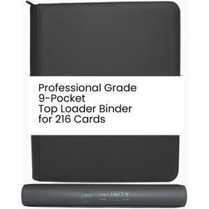 Premium Top Loader Binder for 216 Cards - Non-Tenting 9 Pocket Double Sided Design - Zipper-Enclosed Ringless Toploader Binder (Scratch Resistant, Black Interior, 216 Cards)