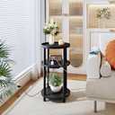 HOOBRO Small Round Side Table with Charging Station, 3-Tier Round Bamboo End Table, Compact Sofa Bedside Table for Small Space, Easy Assembly, for Living Room, Bedroom, Apartment, Black BB152UBZ01