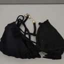 SOLY HUX Women's Halter Triangle Bikini Top Chain Strap Summer Beach Swimsuit Tops Solid Black Large