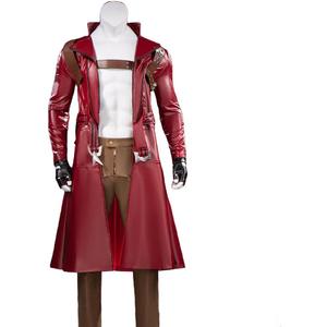 KIRA KIRA Dantee Cosplay Costume Doki-R Devil May Cry 3 Dantee Red Coat Full set Leather Jacket outfit, 3XL