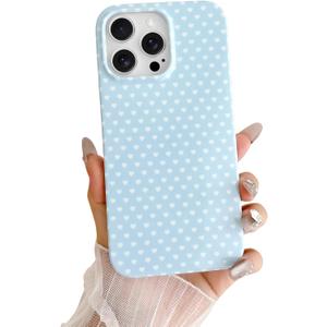 Skyseaco for iPhone 13 Pro Max Case Cute Aesthetic Heart Phone Case Soft Slim TPU Shockproof Phone Cover for Women Girls - Blue and White