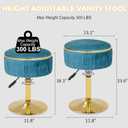 Adjustable Vanity Stool with Storage, 360 Swivel Makeup Stool Chair Small Velvet Round Ottoman with Gold Base for Bedroom (Blue)