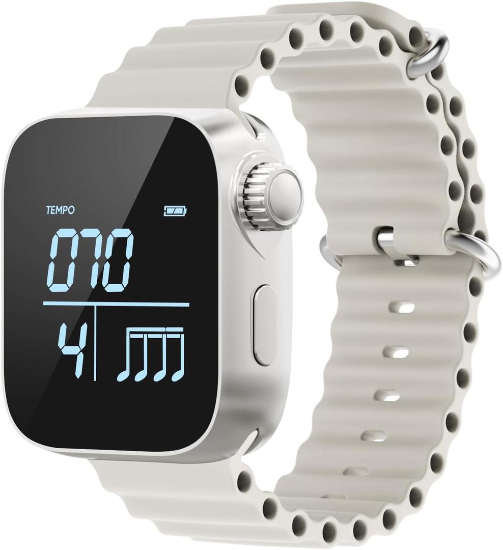 Vibrating Metronome Watch, Wearable Metronome for Guitar, Violin, Piano, Drum Practice, and Workout Tempo Trainer with Adjustable Strap, App Support and Long Battery Life (Beige)