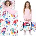 JOIEDOMI Toddler Sleeping Bag for Kids 55''x30'' Nap Mat with Removable Pillow and Minky Blanket for Toddler Ages 3-7 Roll Up Soft Kids Sleeping Bag for Boys Girls Kindergarten Daycare Sleepover (Pink Mermaid)