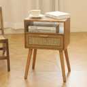 MaxSmeo Mid Century Modern Nightstand with Drawer, Small Nightstand Bedside Table, Rattan Nightstand, Wood End Table for Bedroom, Living Room (Brown)